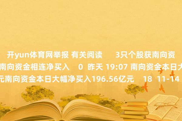 开yun体育网举报 有关阅读      3只个股获南向资金相连净买入3只个股获南向资金相连净买入    0  昨天 19:07 南向资金本日大幅净买入196.56亿元南向资金本日大幅净买入196.56亿元    18  11-14 17:34 港股股票回购一览｜28只个股获公司回购港股股票回购一览｜28只个股获公司回购    0  11-14 09:08 港股股票回购一览｜47只个股获公司回购港股